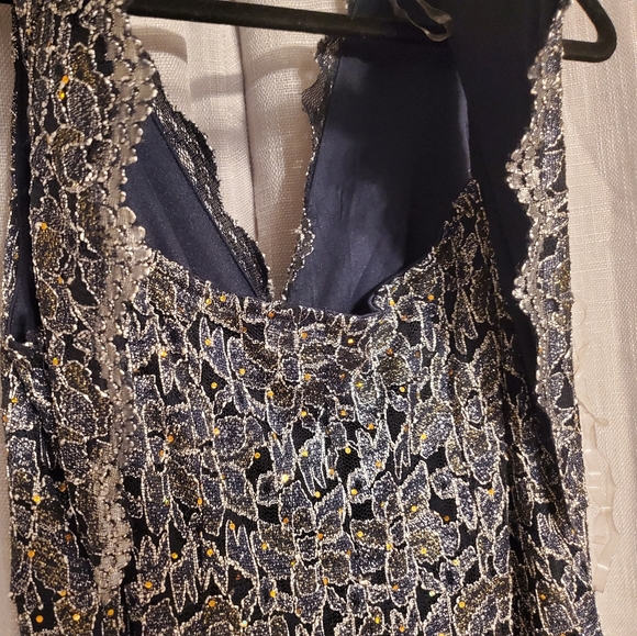 Embroidered Navy Blue Evening Gown - Picture 6 of 9